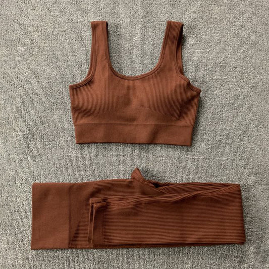 2 Pcs Thread Yoga Suit Seamless Bra and Butt Lifting High Waist Leggings Set for Women Sports Fitness Yoga Pants Sportswear Outfits Clothing