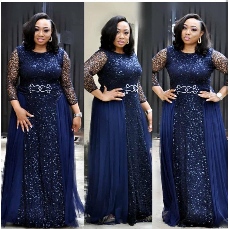 African Women'S Dresses Fat Woman Dresses Lace Navy Blue Red