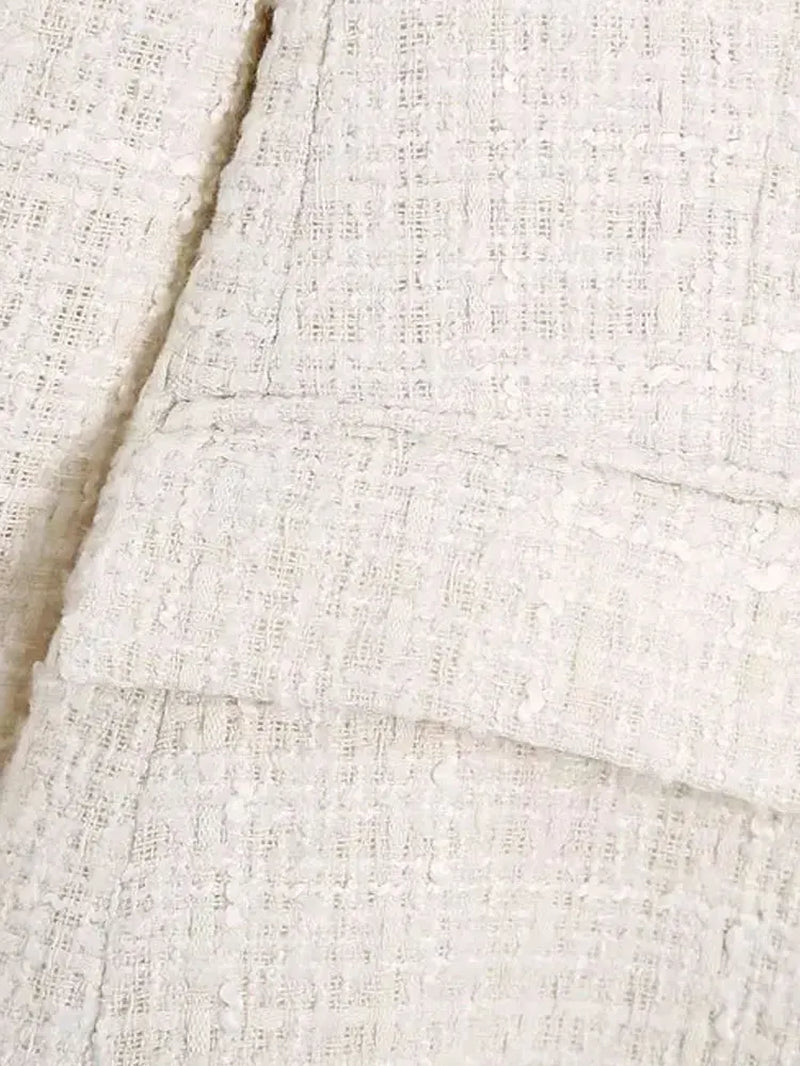 Women Fashion Tweed Double Breasted Blazer Coat Vintage Long Sleeve Flap Pockets Female Outerwear Chic Veste Femme