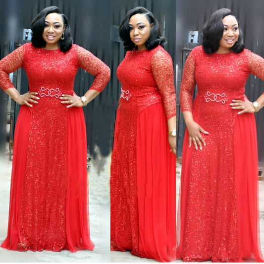 African Women'S Dresses Fat Woman Dresses Lace Navy Blue Red