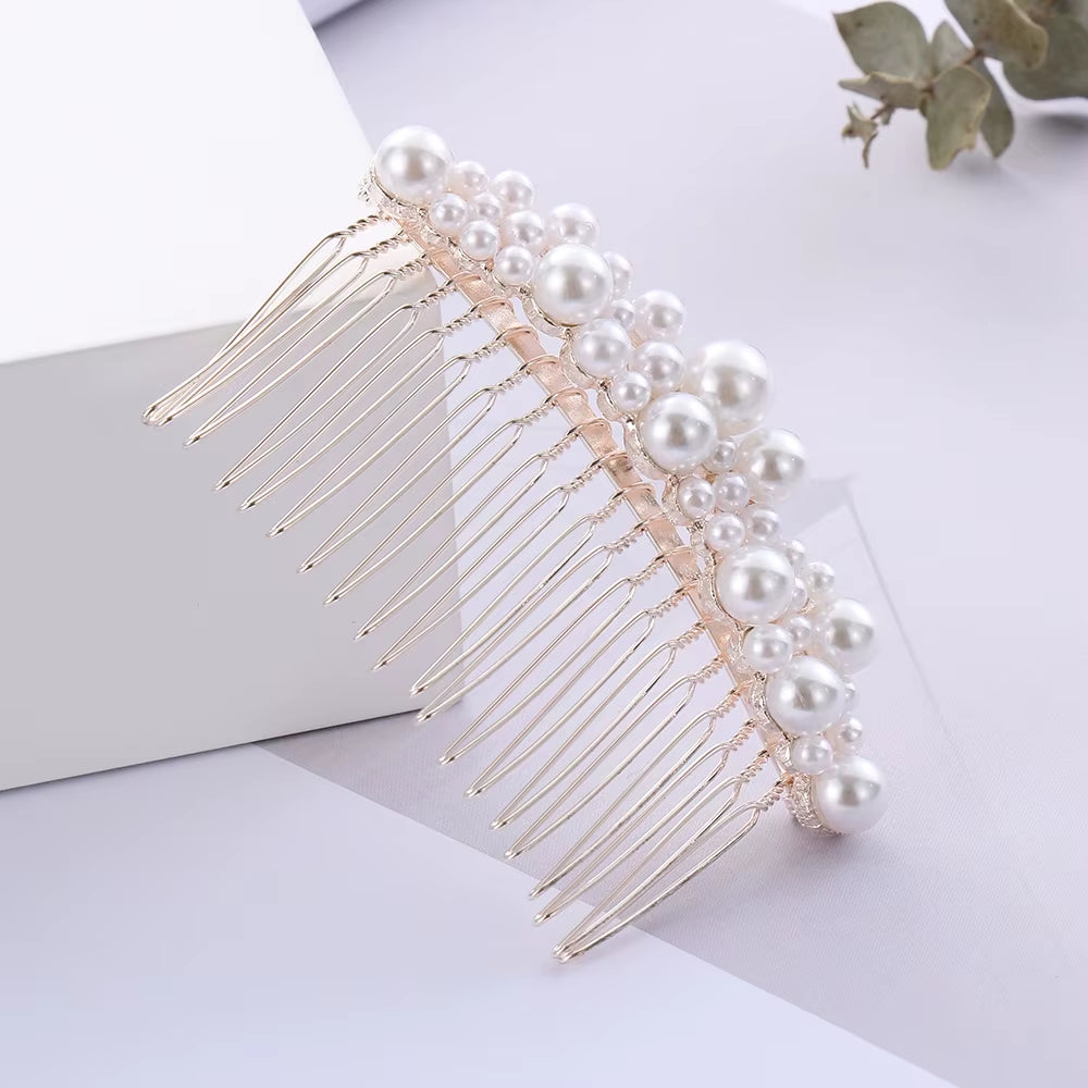 Women Bridal Rhinestone Clips Pearl Hair Combs Wedding Hair Accessories Hair Pin Bride Barrette Hair Tiara Jewelry Accessories