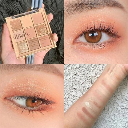 New 9 Colors Nude Shimmer Matte Eyeshadow Pallete Glitter Eyeshadow Long Lasting Waterproof Eye Pigments Shine Eyeshadow Makeup