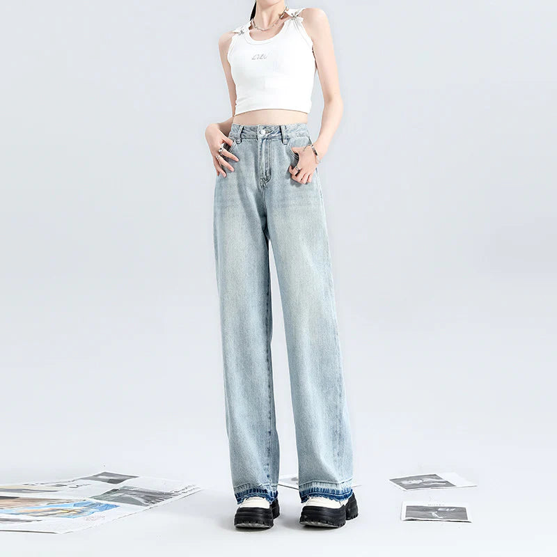 Trendy Sky Blue Flared Denim Pants for Ladies