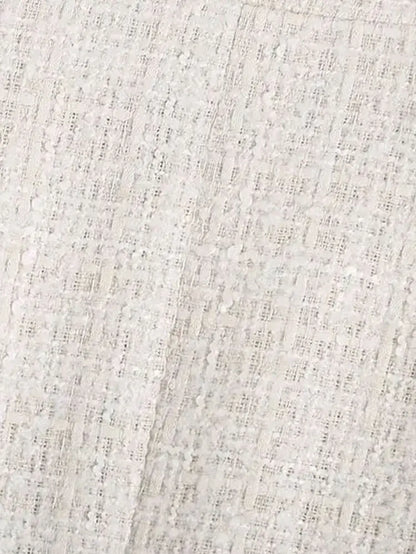 Women Fashion Tweed Double Breasted Blazer Coat Vintage Long Sleeve Flap Pockets Female Outerwear Chic Veste Femme