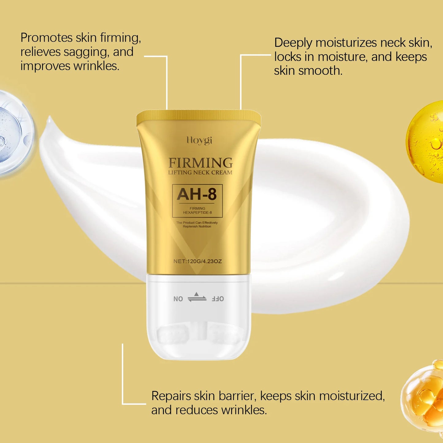 AH-8 Firming Neck Cream with Roller Moisturizing Tightening Lotion Jawline Double Chin Lifting Massage anti Aging Neck Skin Care