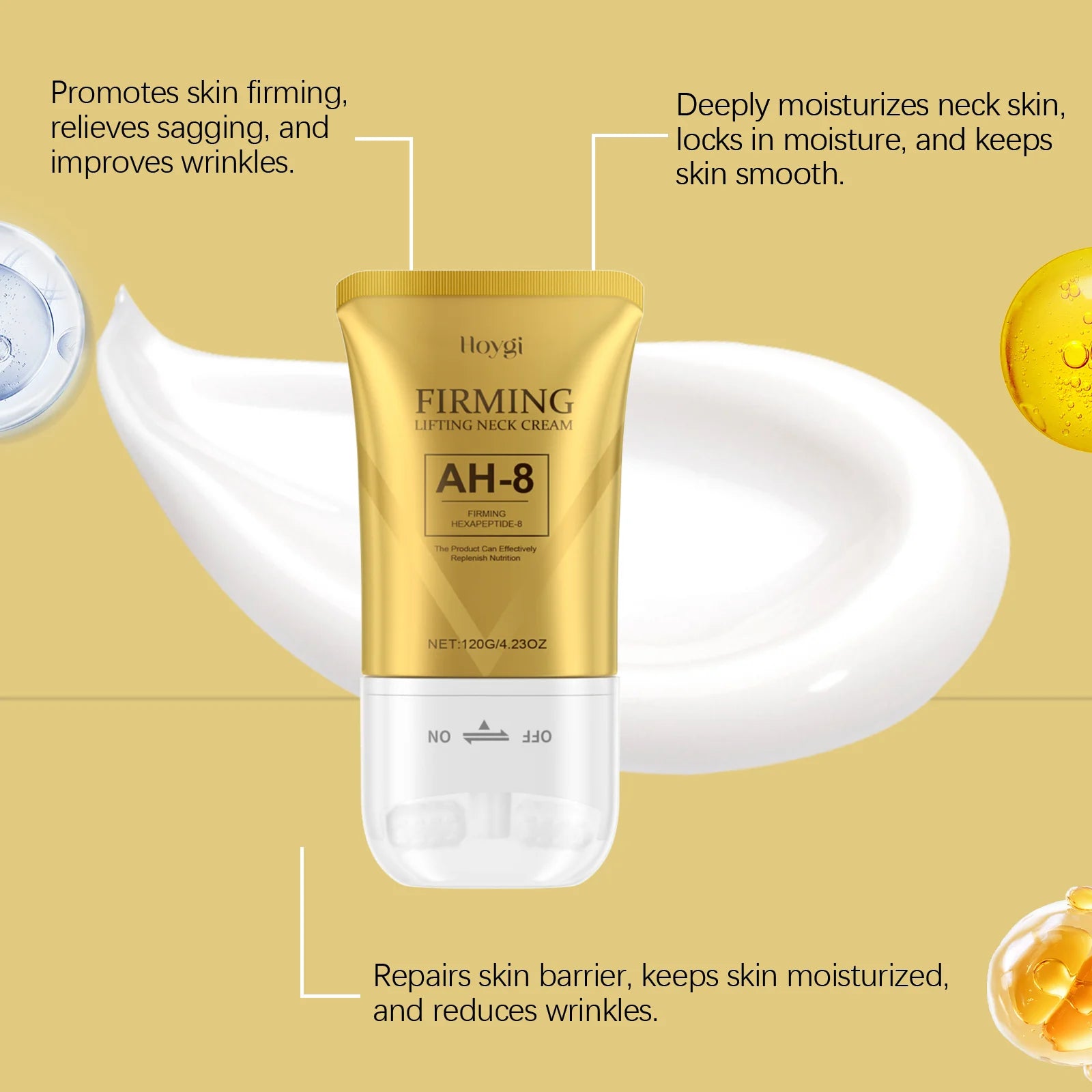 AH-8 Firming Neck Cream with Roller Moisturizing Tightening Lotion Jawline Double Chin Lifting Massage anti Aging Neck Skin Care