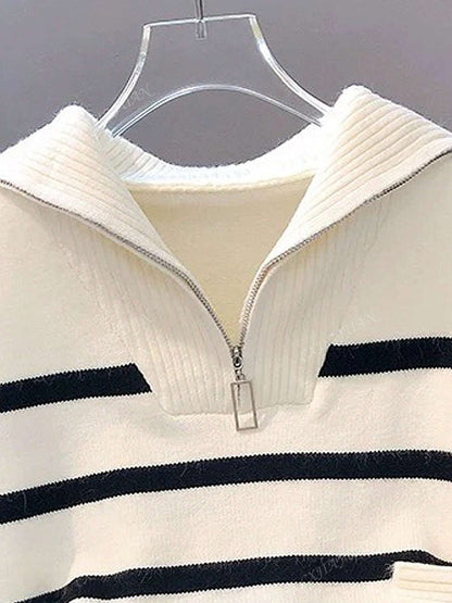 New Autumn/Winter Women Striped Crew Neck All-Match Sweater, Fashionable & Simple Pullover Design,Long Sleeve Tops